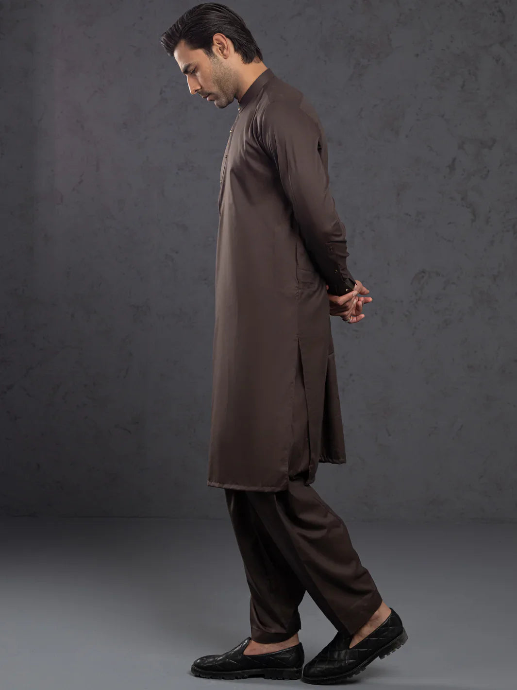 Brown Plain Kameez Shalwar