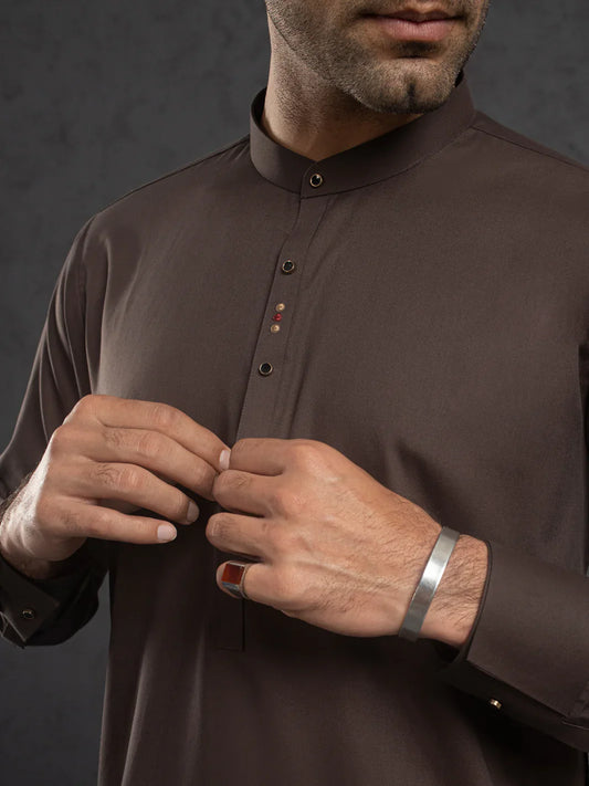 Brown Plain Kameez Shalwar