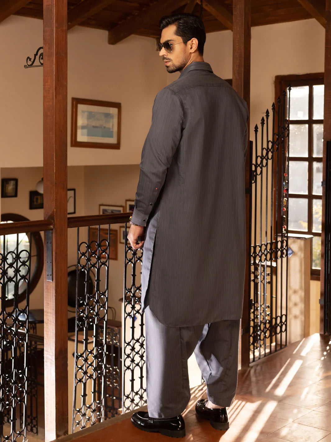 Dark Grey Blended Kameez Shalwar