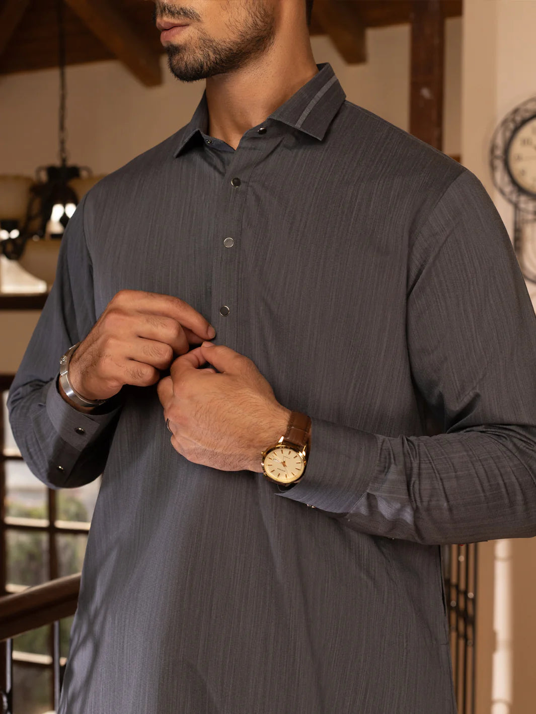 Dark Grey Blended Kameez Shalwar