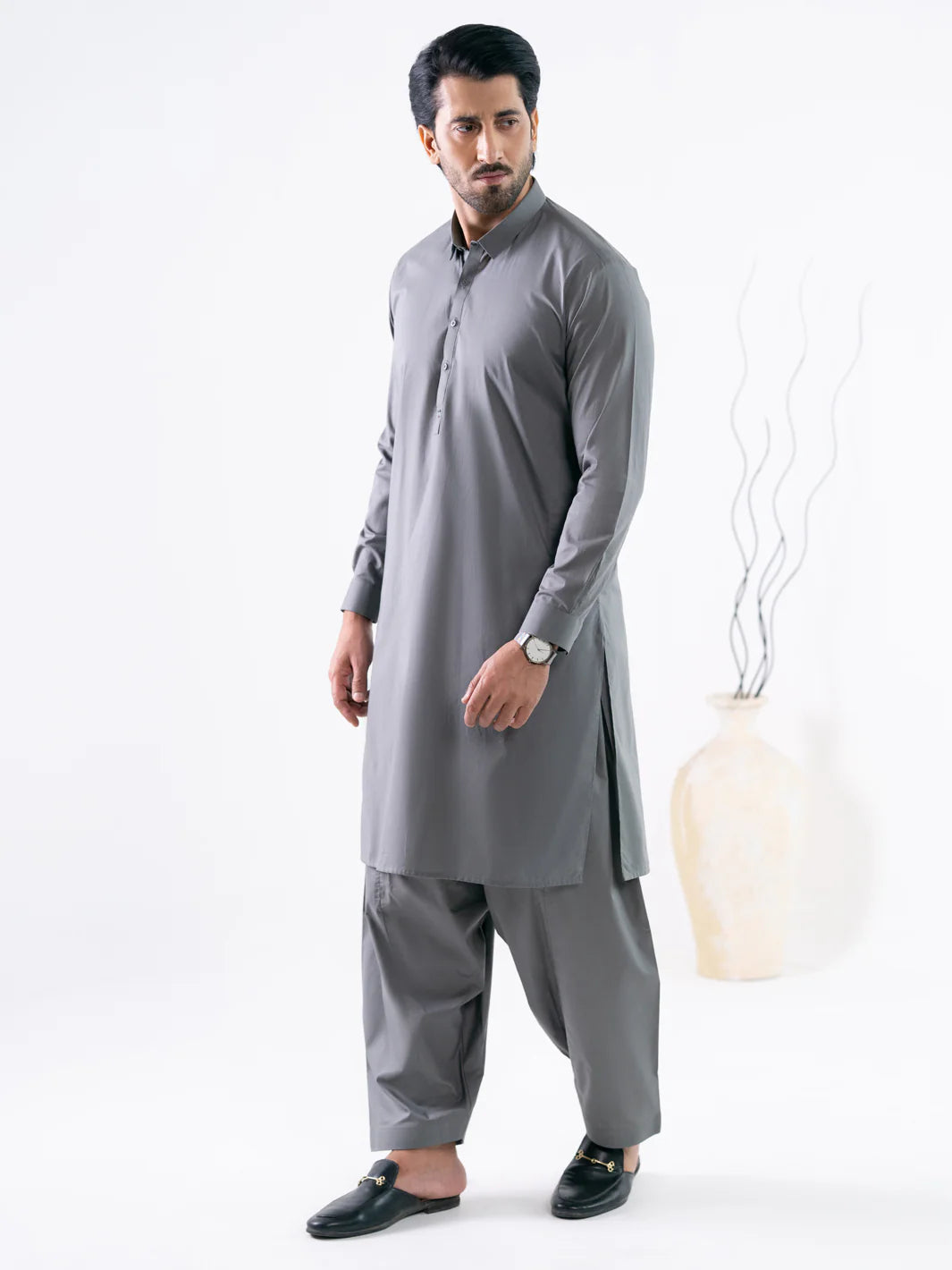 Grey Cotton Kameez Shalwar
