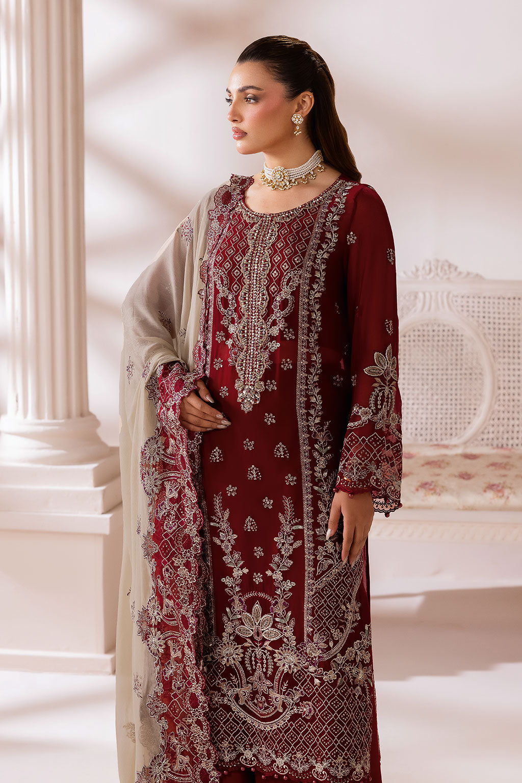 Hoor - Chiffon Embroidered Suit -3PC