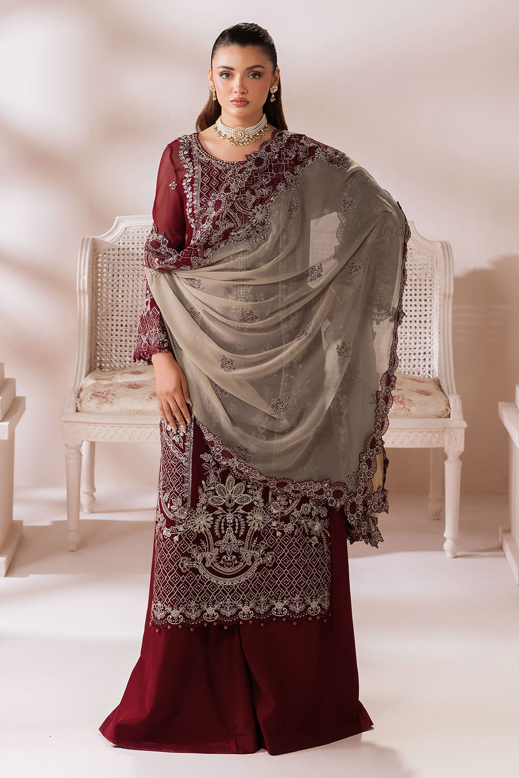 Hoor - Chiffon Embroidered Suit -3PC