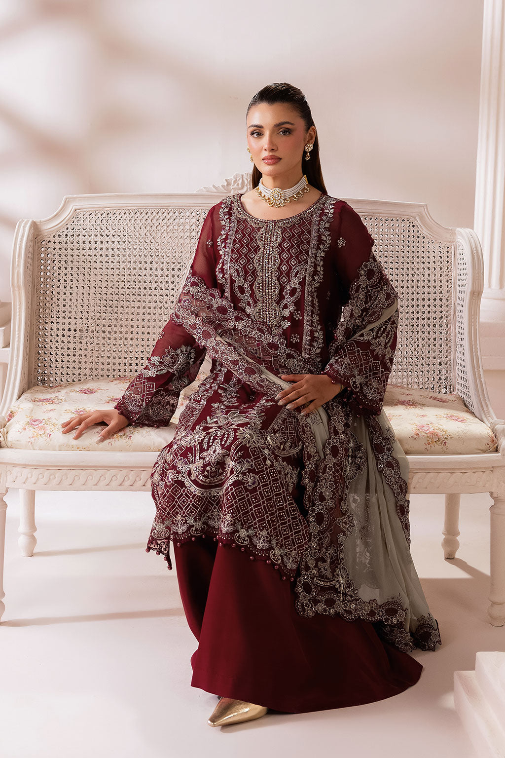Hoor - Chiffon Embroidered Suit -3PC