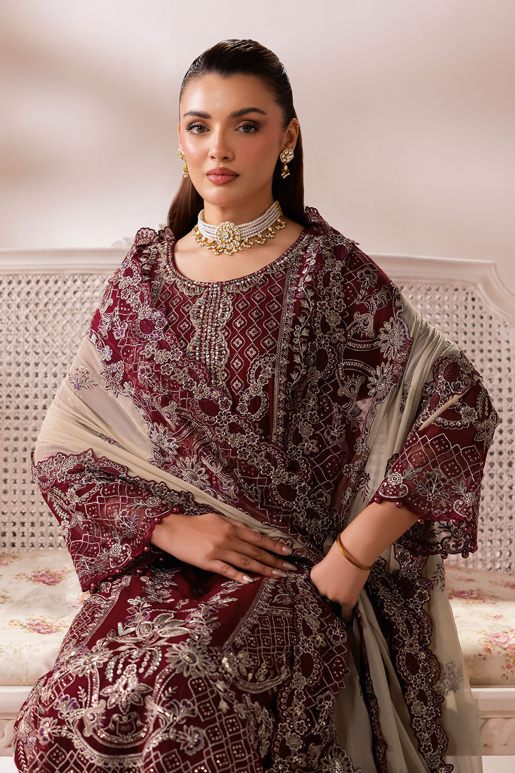 Hoor - Chiffon Embroidered Suit -3PC