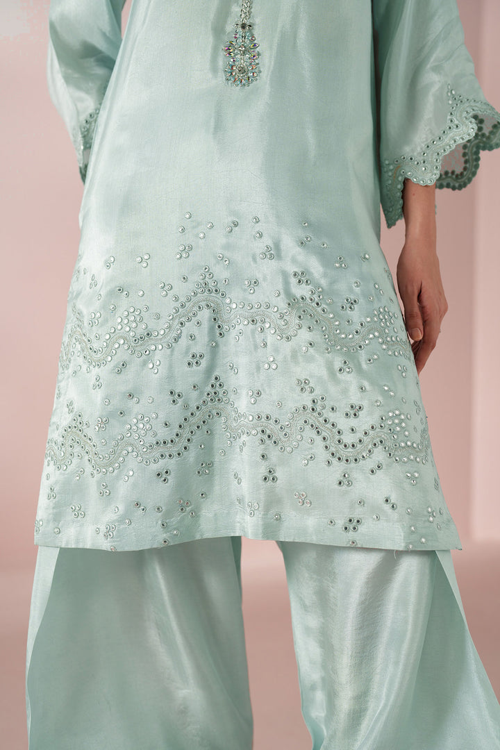 Marjan- Ice Blue Silk Suit - 3PC