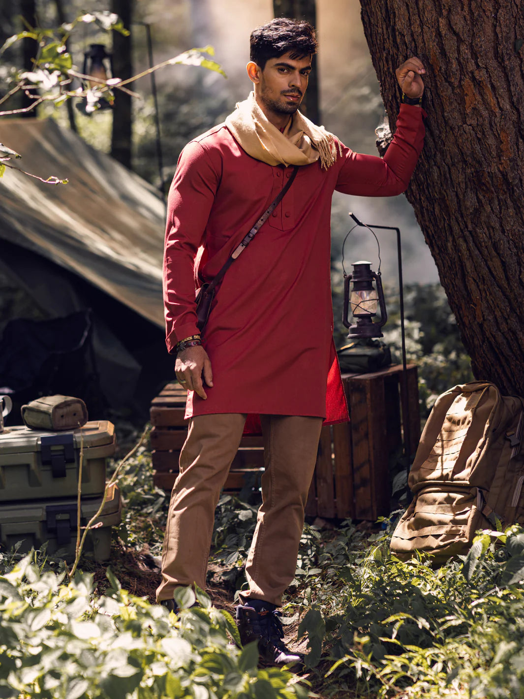 Red Modern Fit Kurta