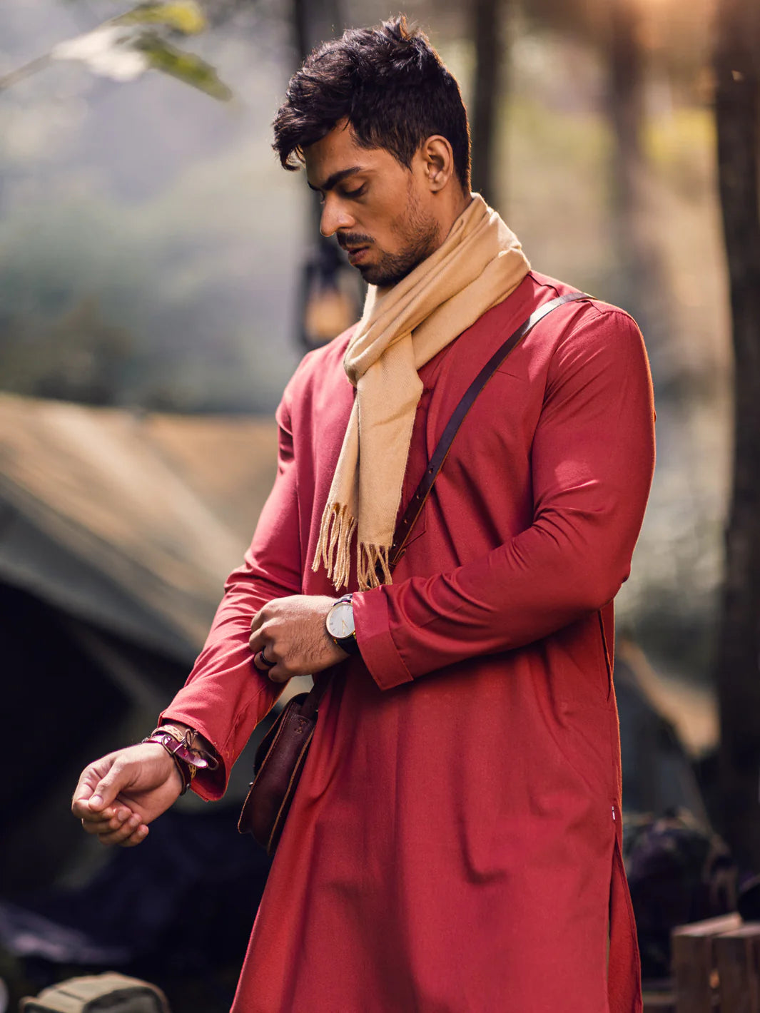 Red Modern Fit Kurta