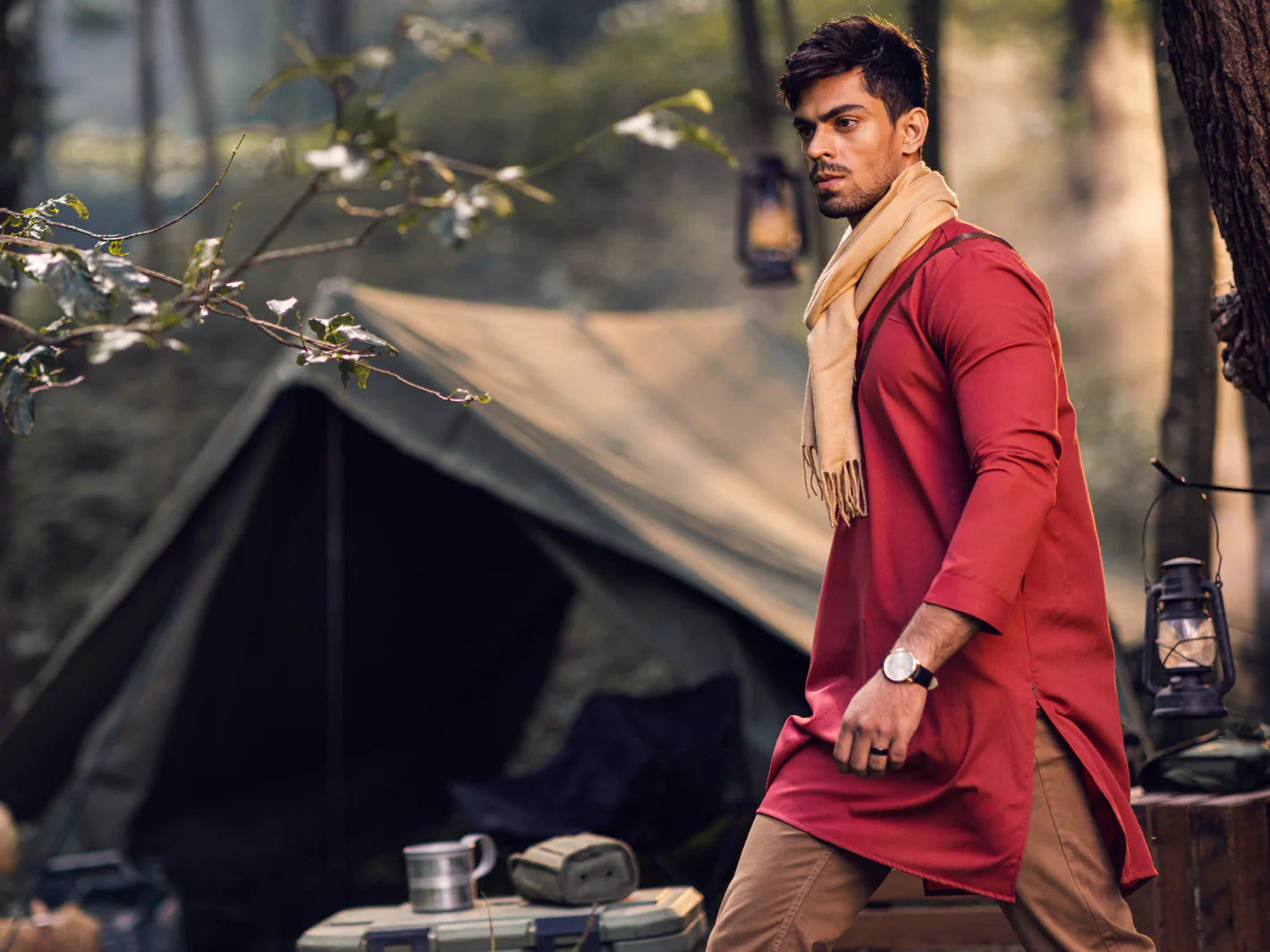 Red Modern Fit Kurta
