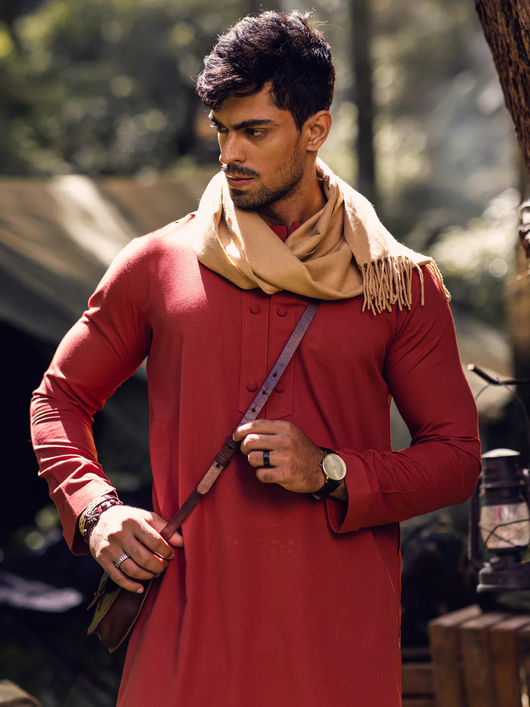 Red Modern Fit Kurta