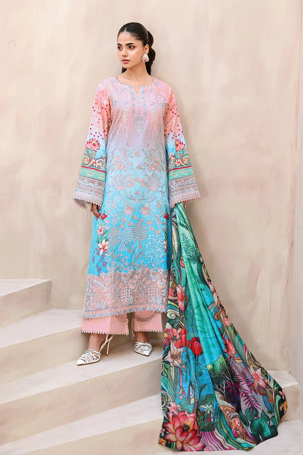 Saiqa- Embroidered Lawn Digital Printed Suit -3PC