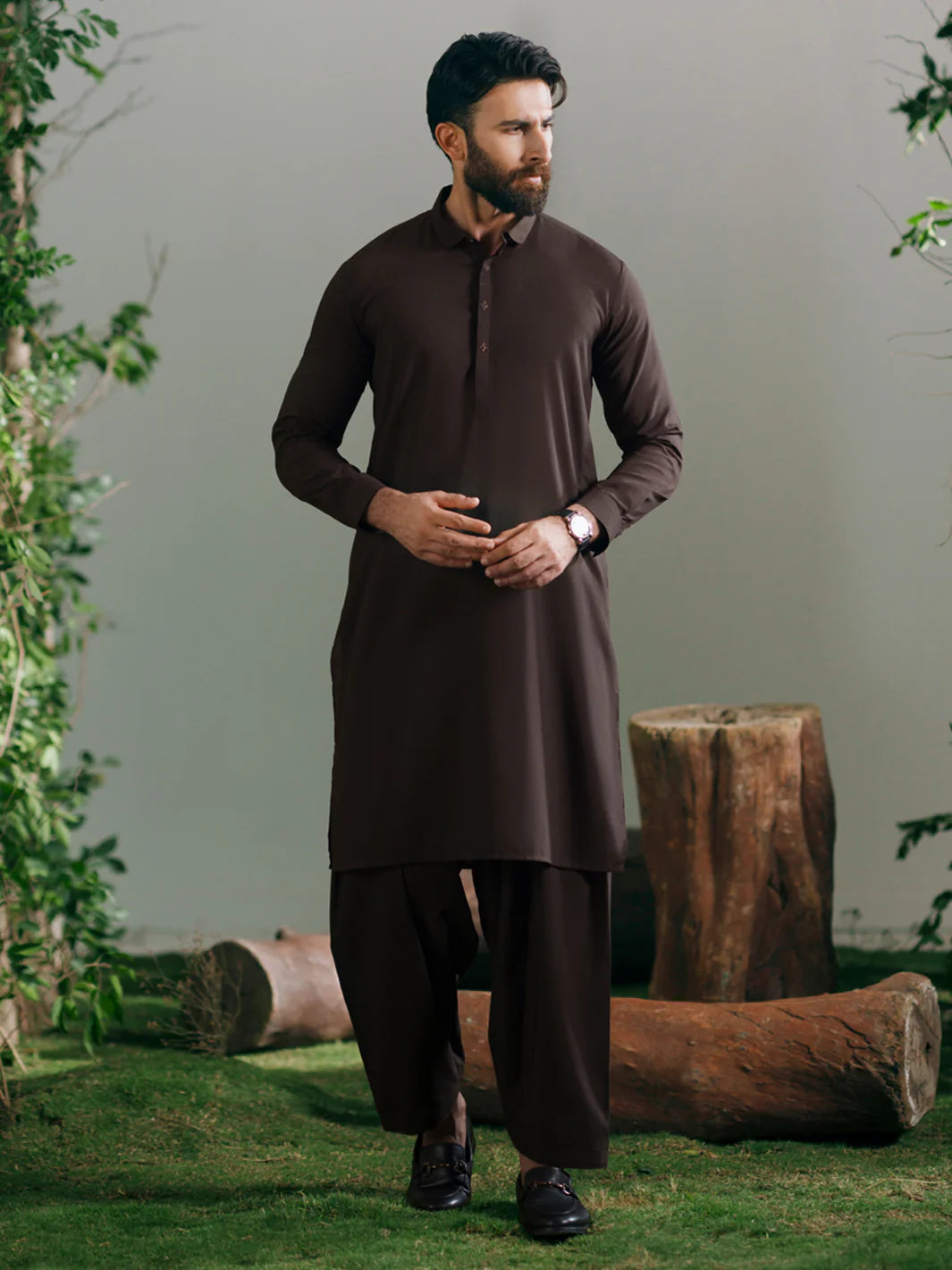Brown Semi Formal Kameez Shalwar