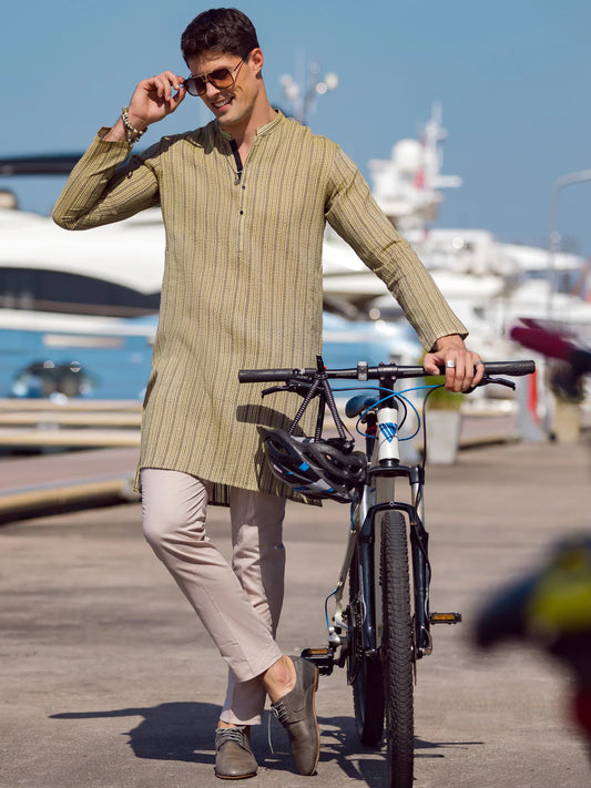 Olive Green - Woven Kurta