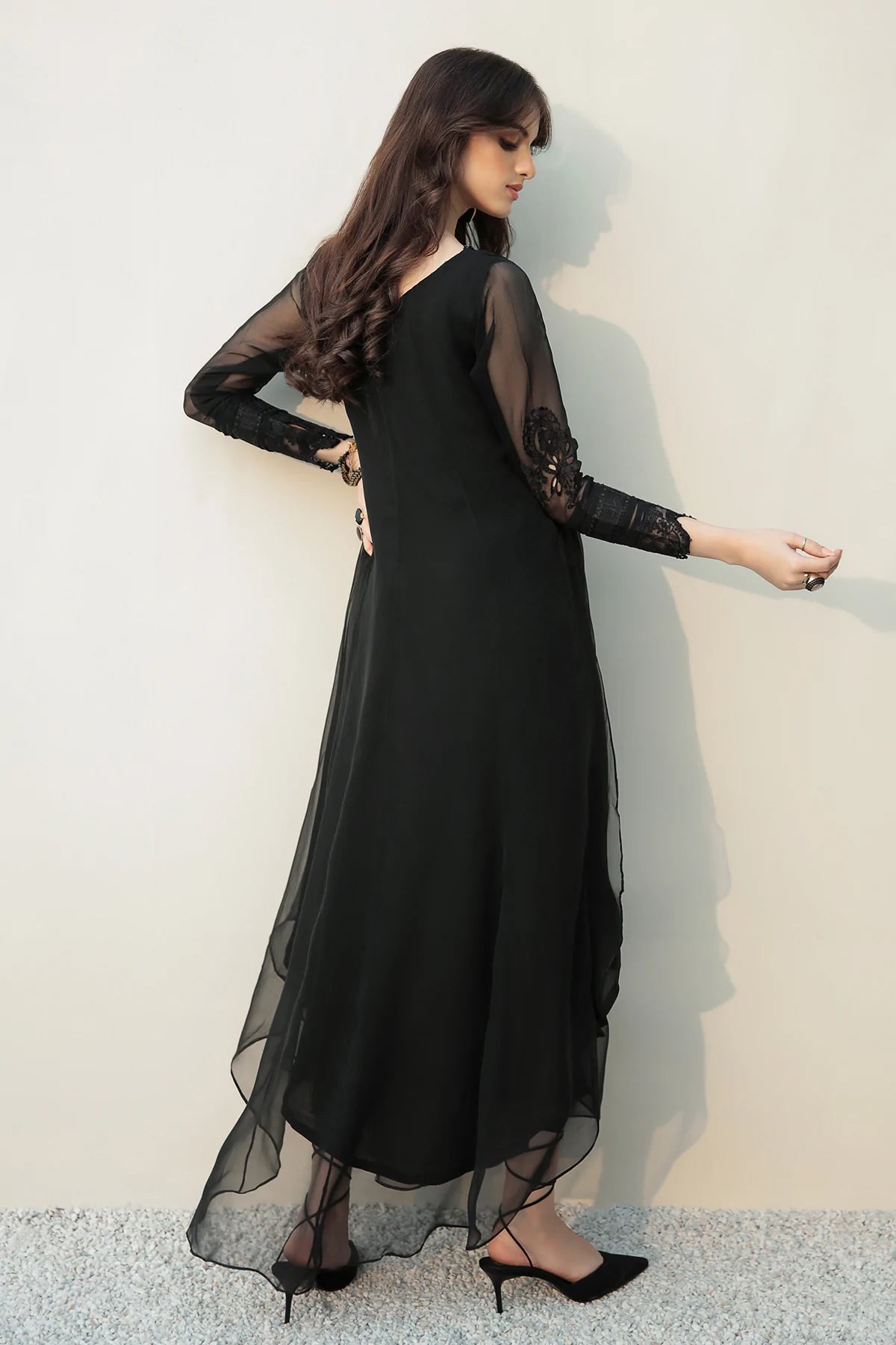 Black Embroidered Chiffon Maxi tyaari