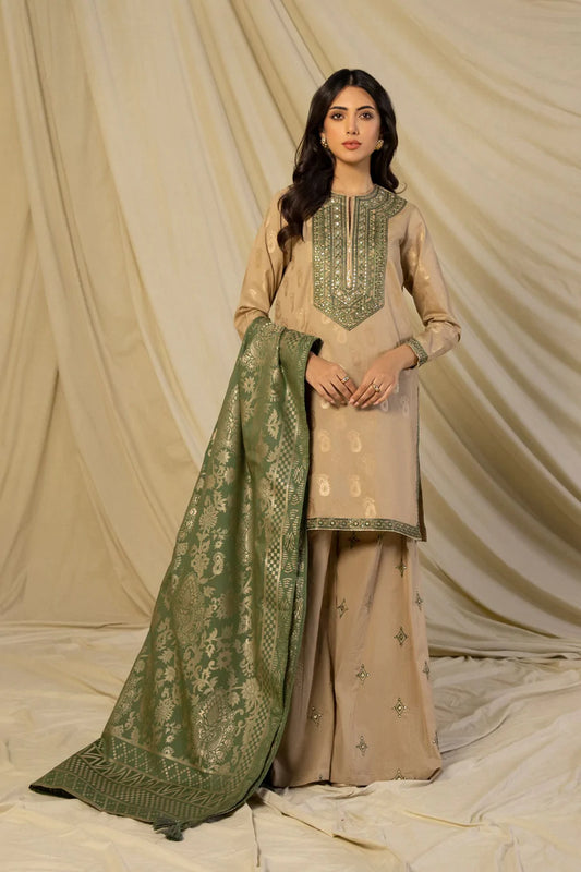 Brown Embroidered Jacquard - 3 Piece Suit