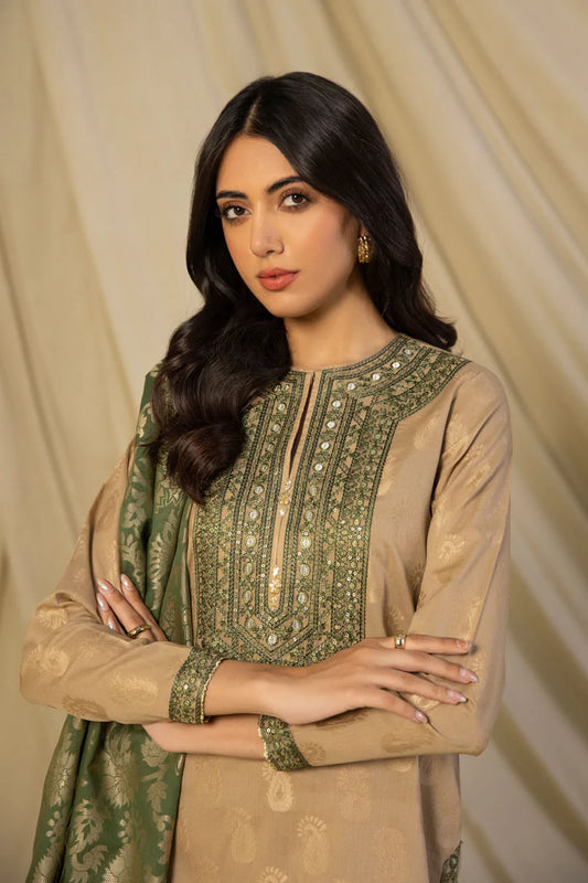 Brown Embroidered Jacquard - 3 Piece Suit